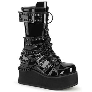 Demonia Trashville-138 Black Patent Leather Boots